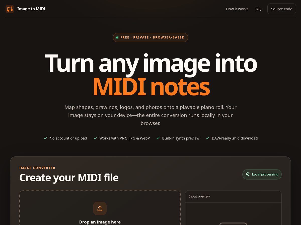 Landing-page snapshot of img2midi.online