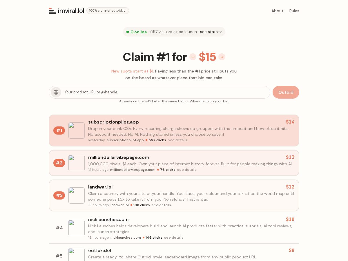 Landing-page snapshot of imviral.lol