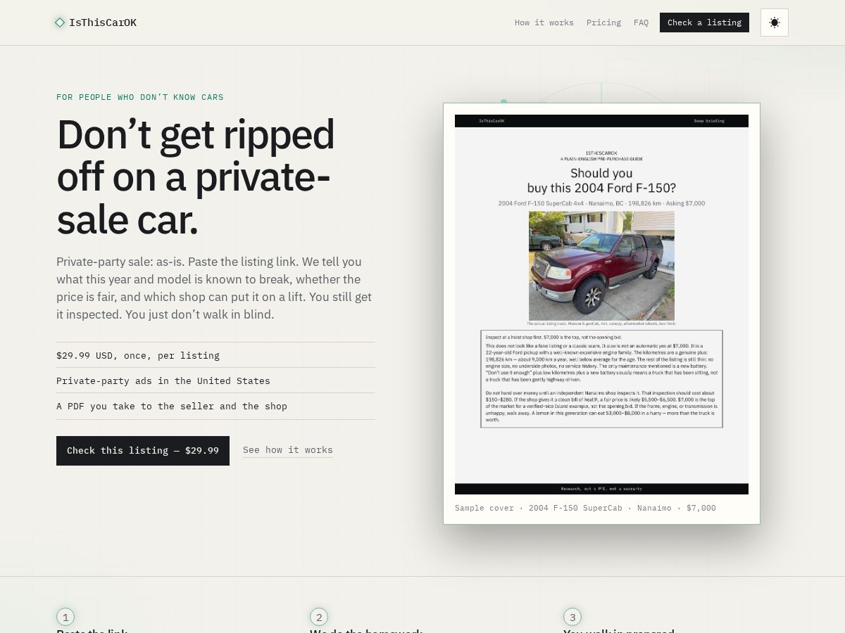 Landing-page snapshot of isthiscarok.com