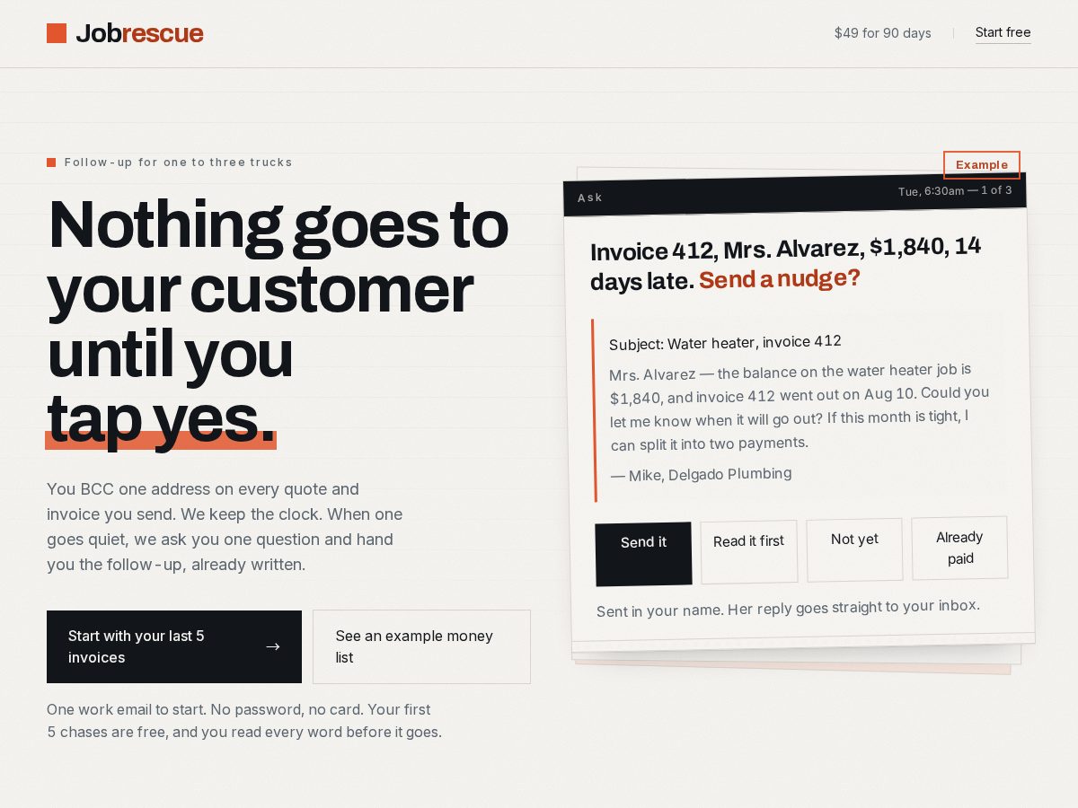 Landing-page snapshot of jobrescue.pro