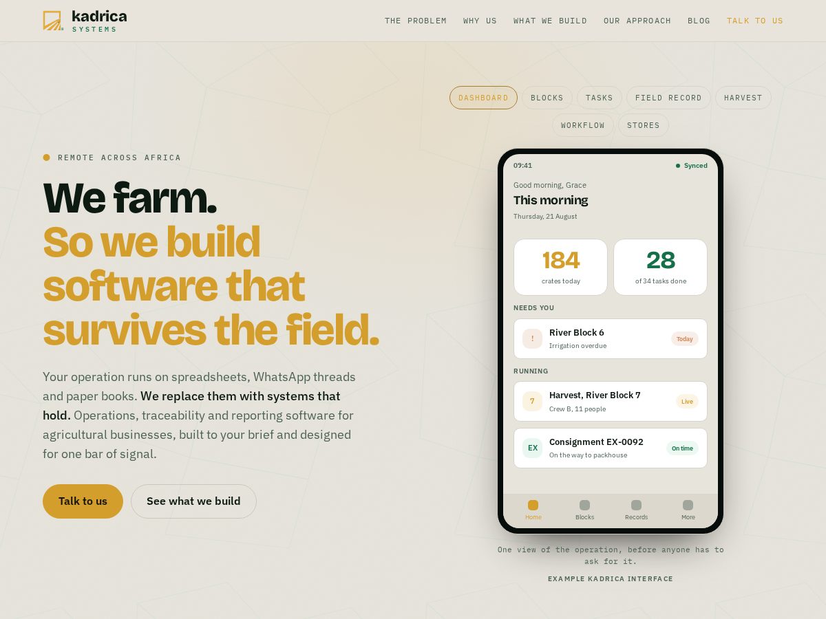 Landing-page snapshot of kadrica.com
