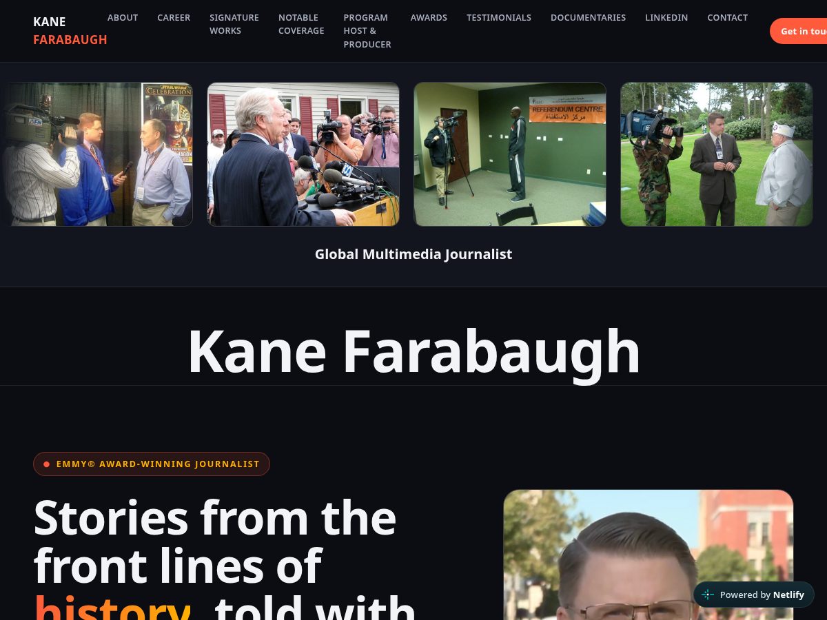 Landing-page snapshot of kanefarabaugh.com