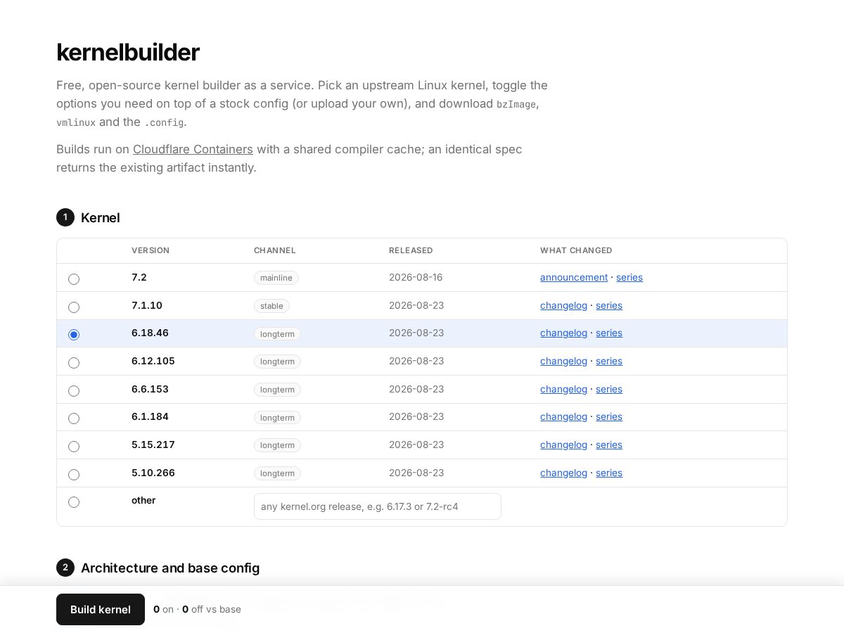 Landing-page snapshot of kernelbuilder.dev