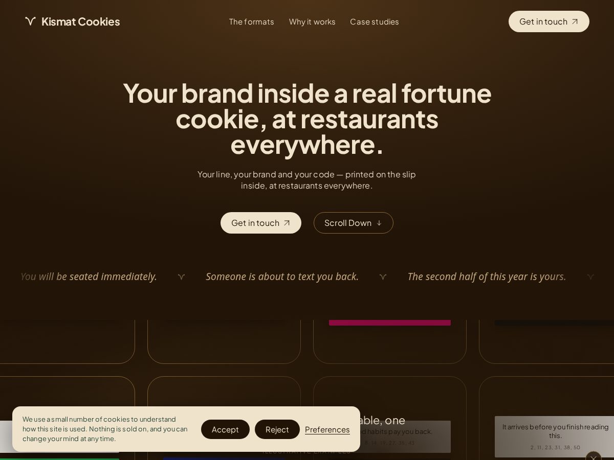 Landing-page snapshot of kismatcookies.com