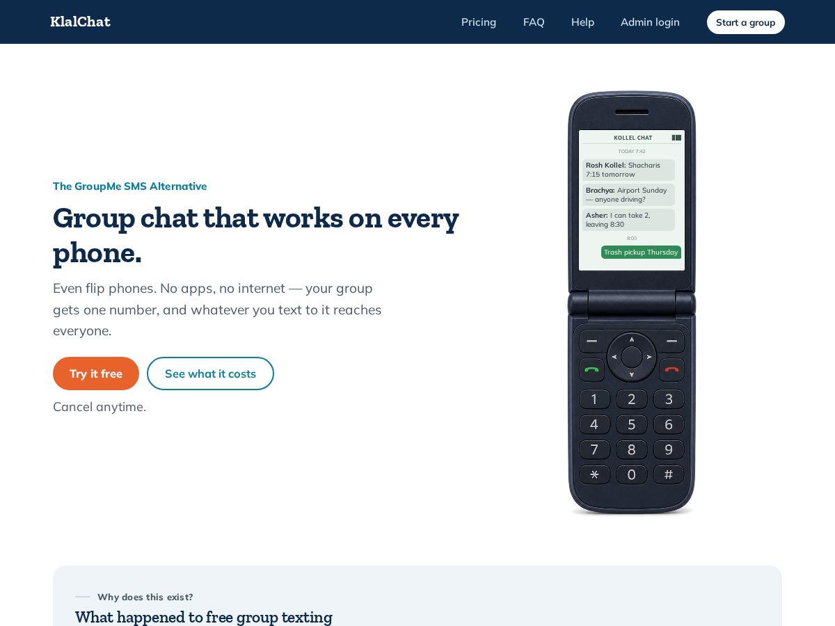 Landing-page snapshot of klalchat.com
