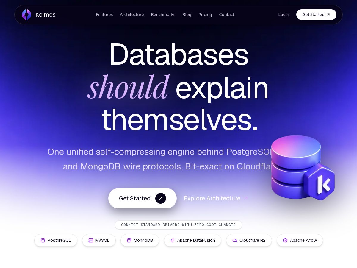 Landing-page snapshot of kolmos.dev