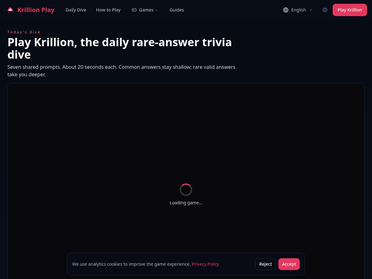 Landing-page snapshot of krillionplay.com