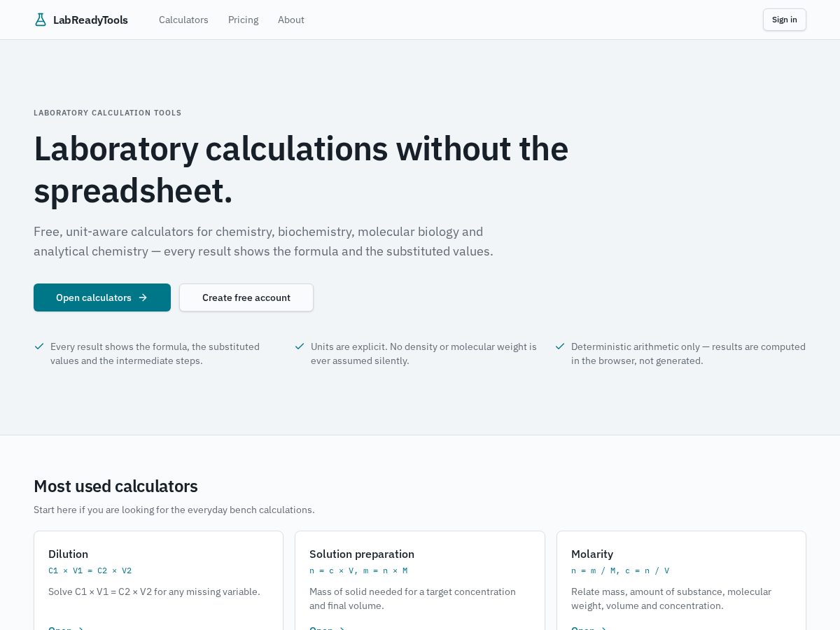 Landing-page snapshot of labreadytools.dev