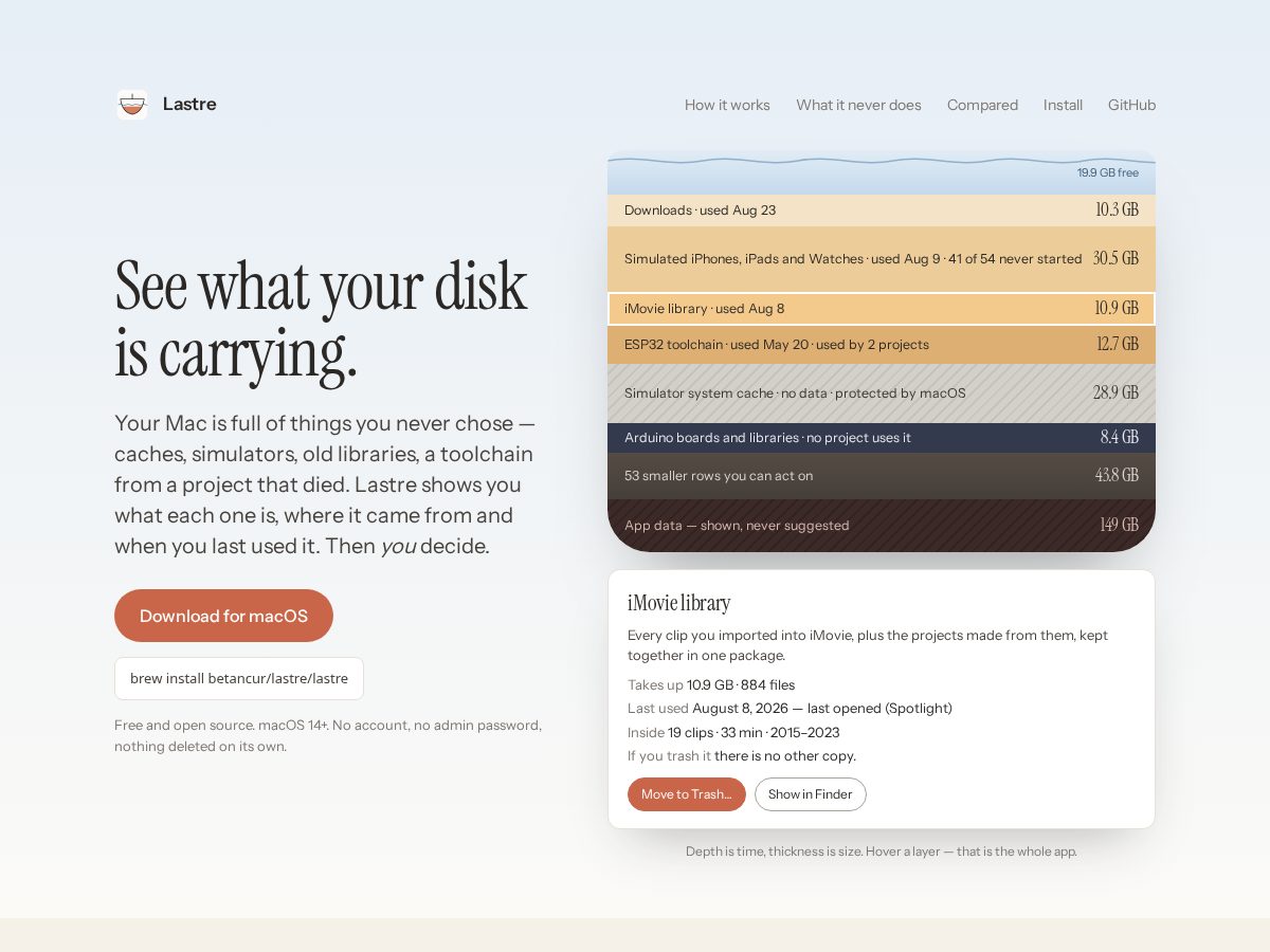 Landing-page snapshot of lastre.dev