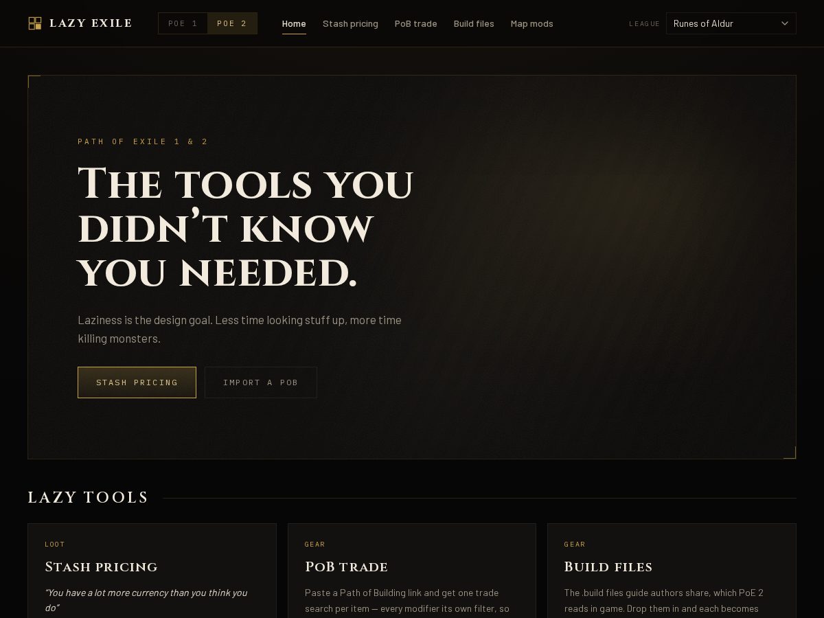 Landing-page snapshot of lazyexile.com