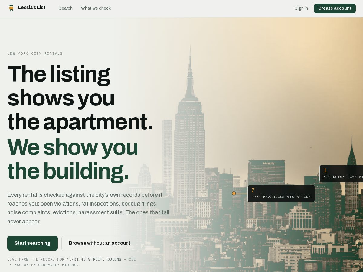 Landing-page snapshot of lessiaslist.com