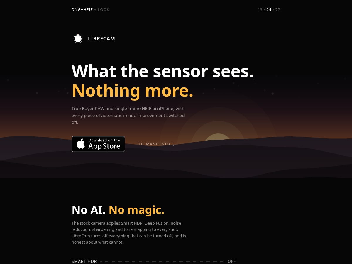 Landing-page snapshot of librecam.app
