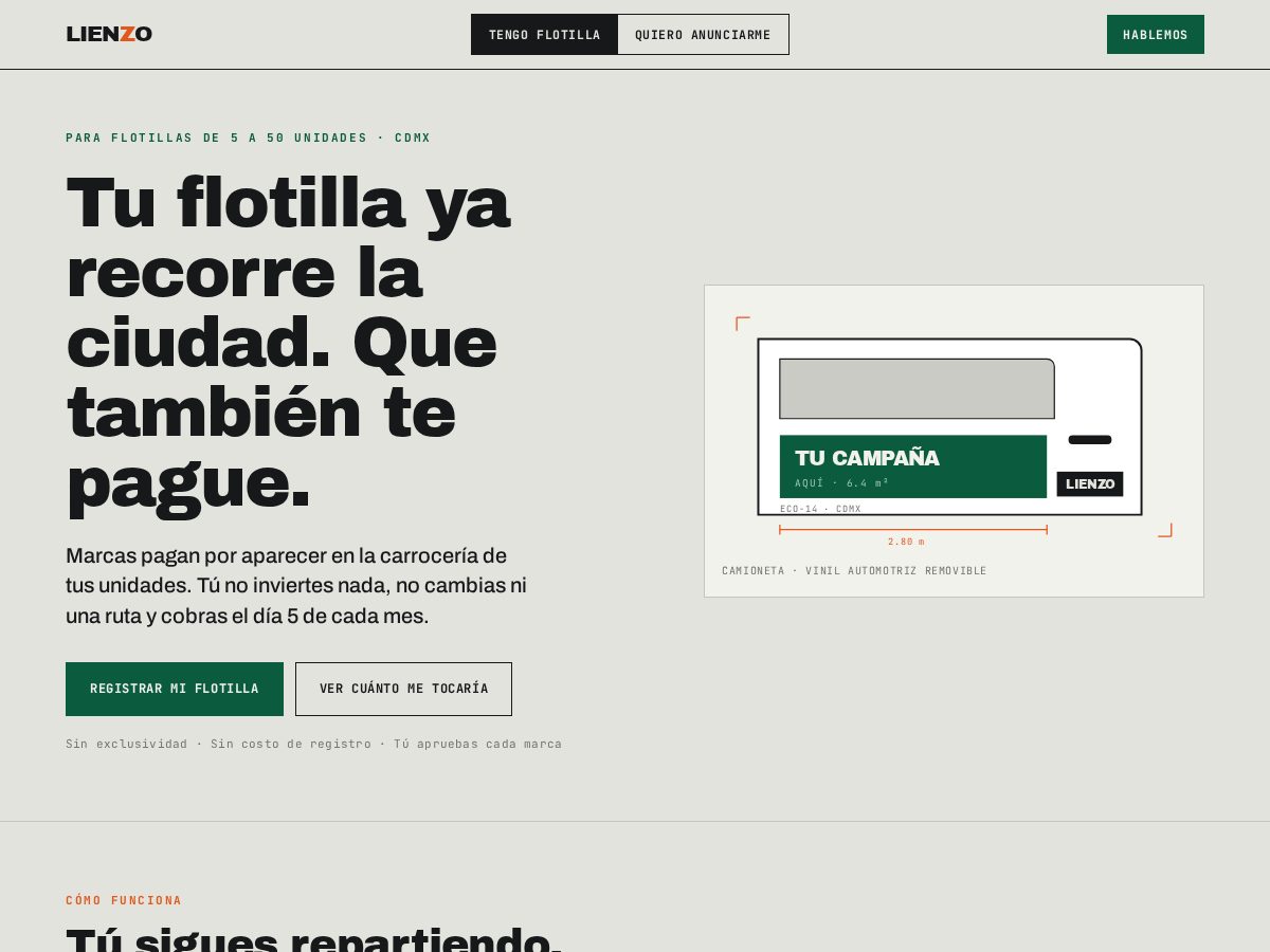 Landing-page snapshot of lienzo.dev