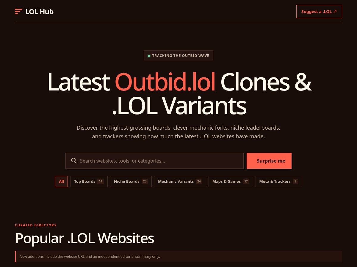 Landing-page snapshot of lolhub.lol