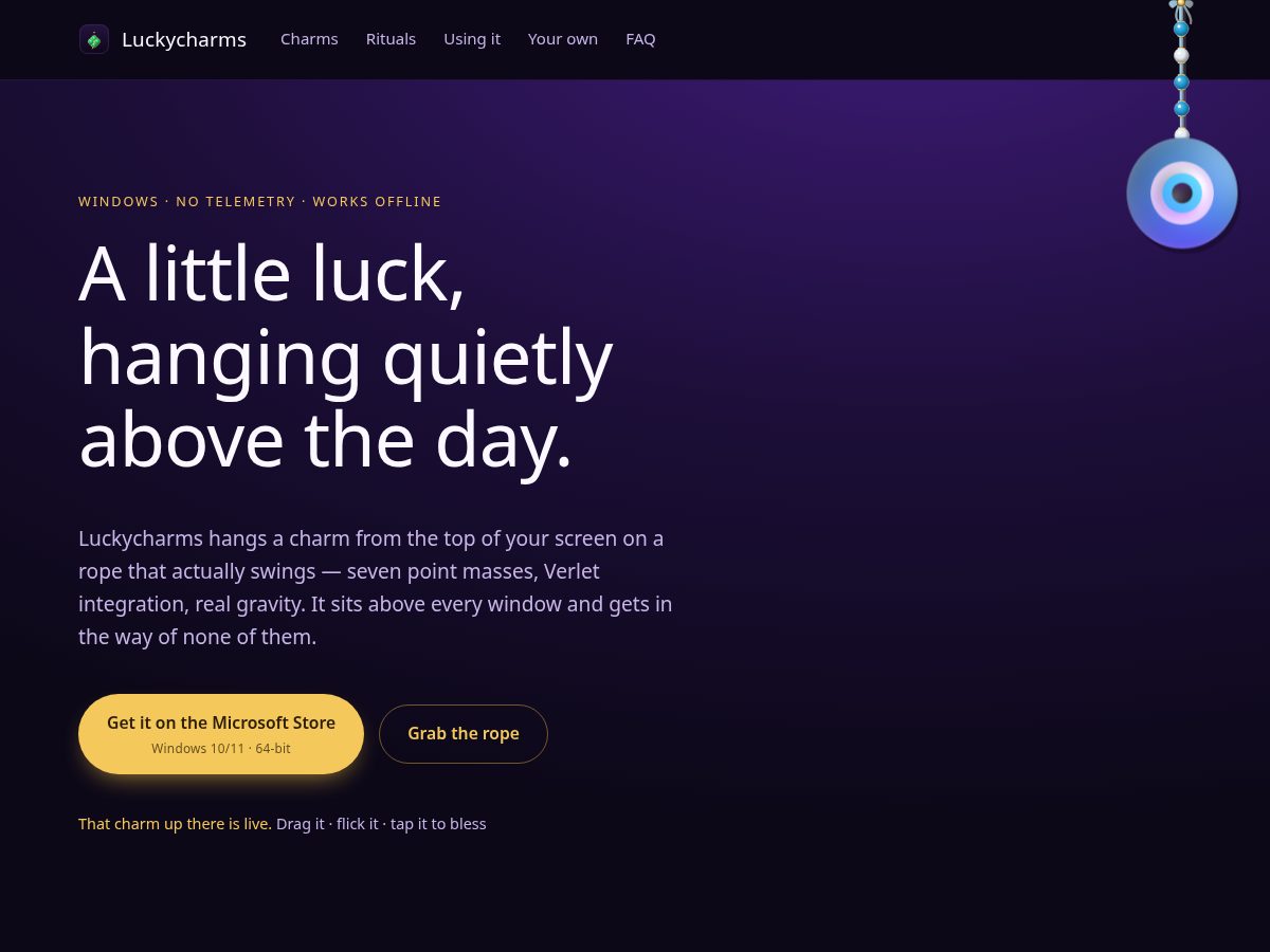 Landing-page snapshot of luckycharms.app