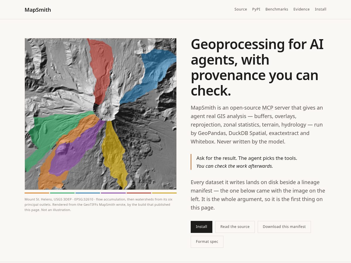 Landing-page snapshot of mapsmith.dev