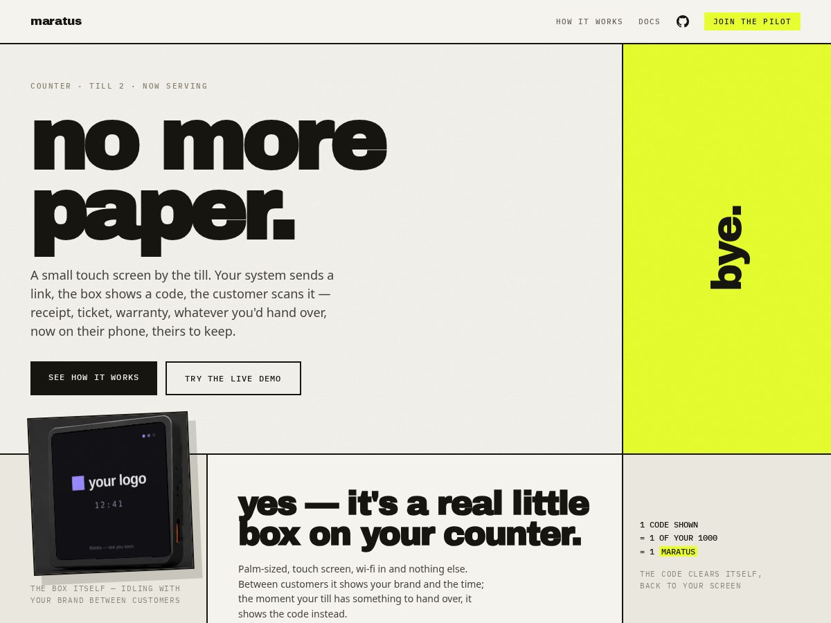Landing-page snapshot of maratus.dev