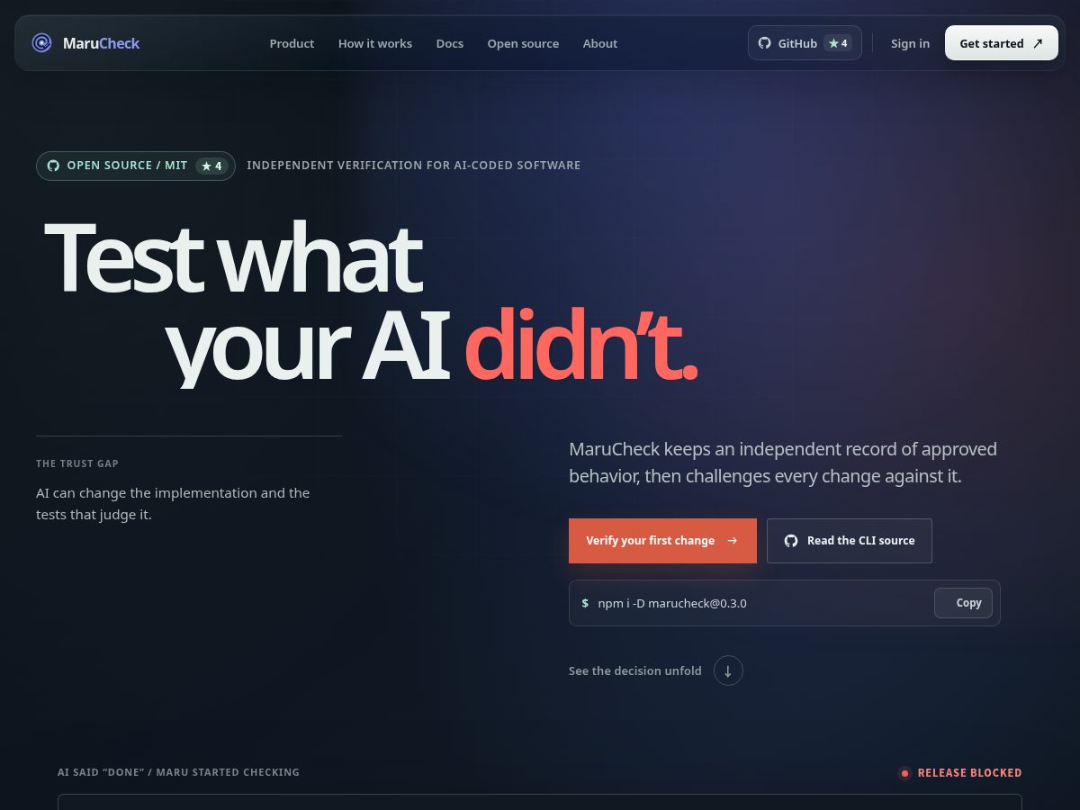 Landing-page snapshot of marucheck.dev