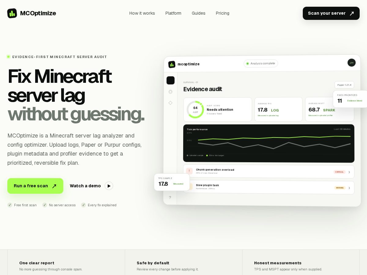 Landing-page snapshot of mcoptimize.net