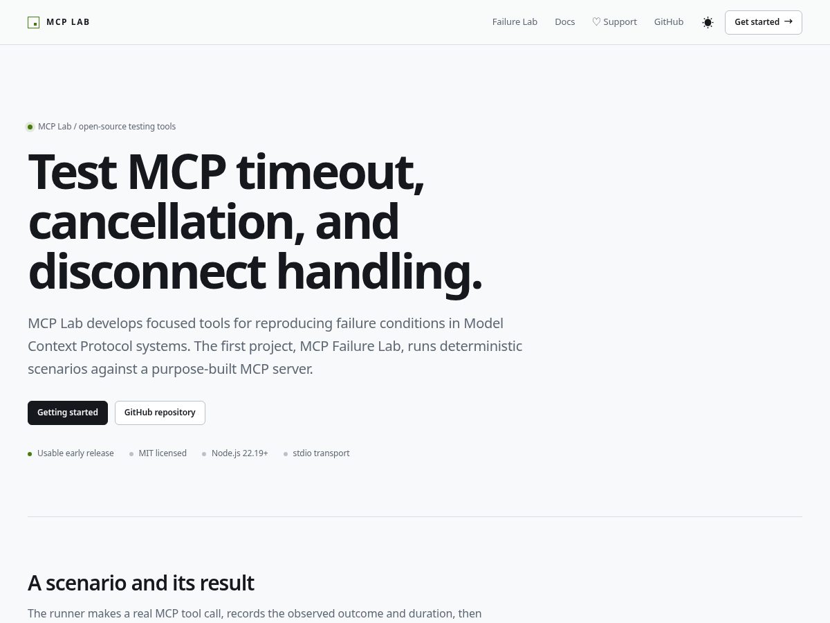 Landing-page snapshot of mcplab.dev