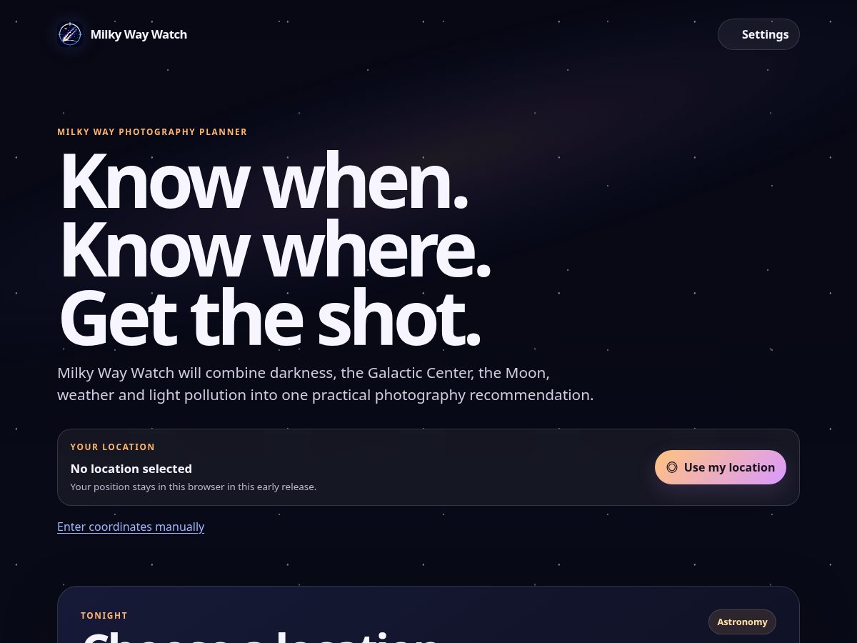 Landing-page snapshot of milkywaywatch.com