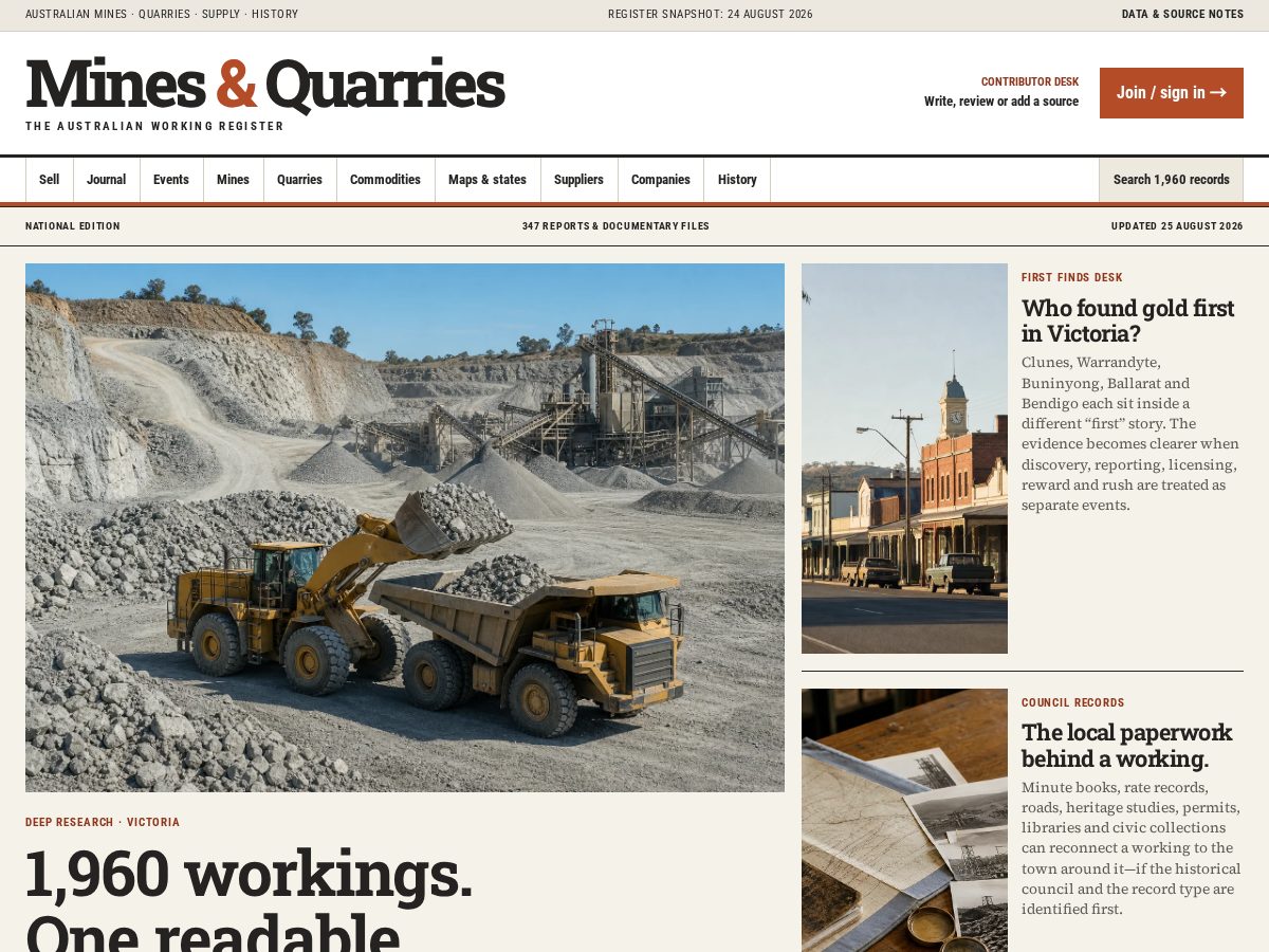 Landing-page snapshot of minesandquarries.com