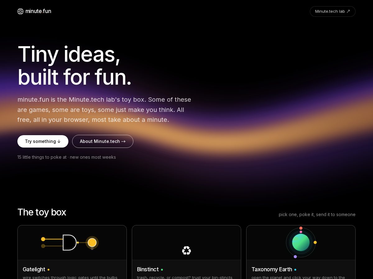 Landing-page snapshot of minute.fun