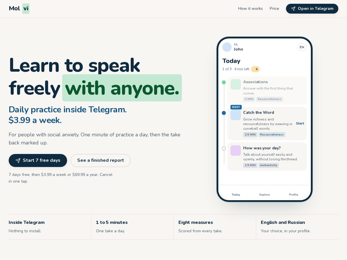 Landing-page snapshot of molvi.app