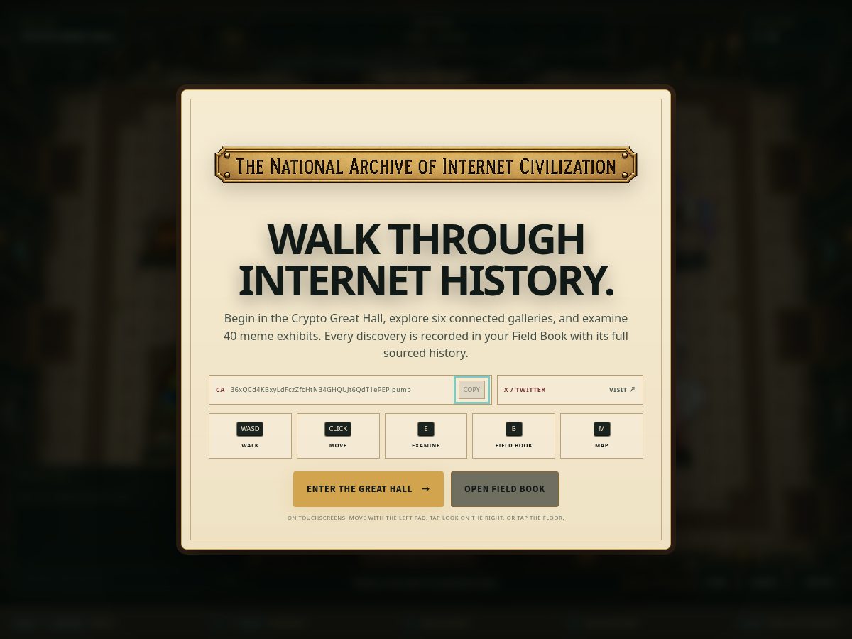 Landing-page snapshot of nationalarchiveofinternetcivilization.xyz