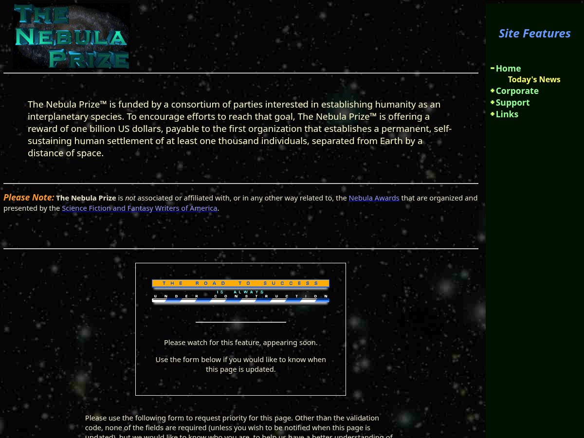 Landing-page snapshot of nebulaprize.info