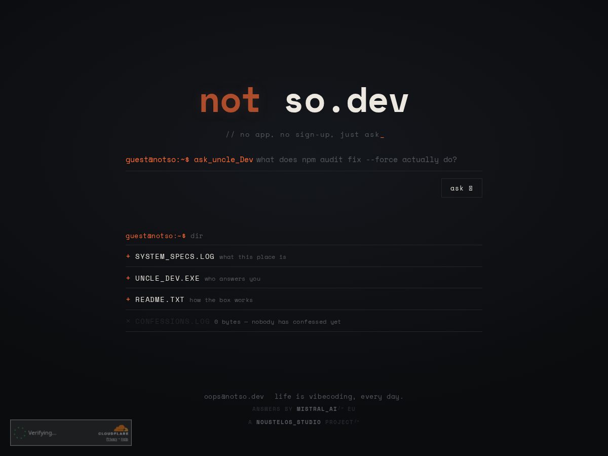 Landing-page snapshot of notso.dev