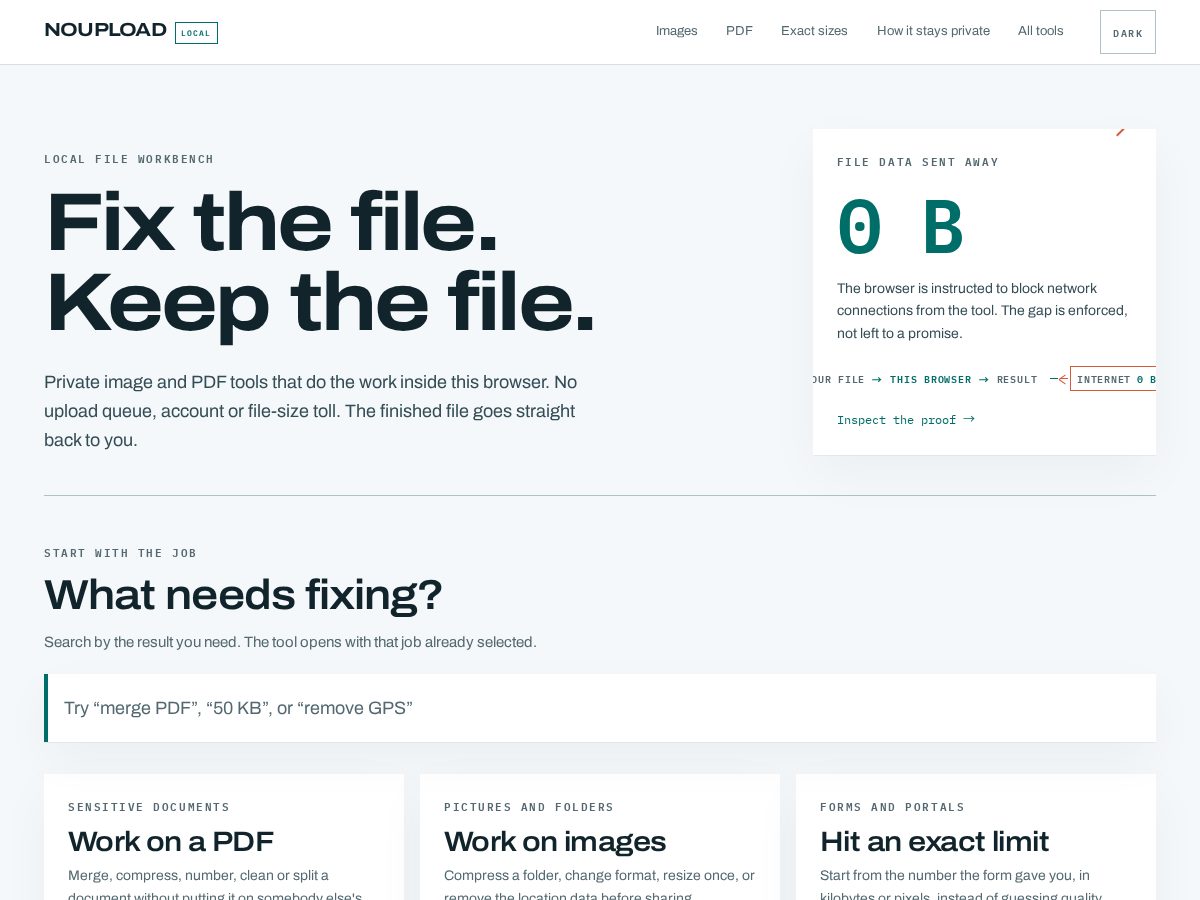 Landing-page snapshot of noupload.net