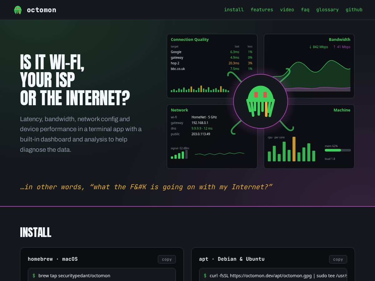 Landing-page snapshot of octomon.dev