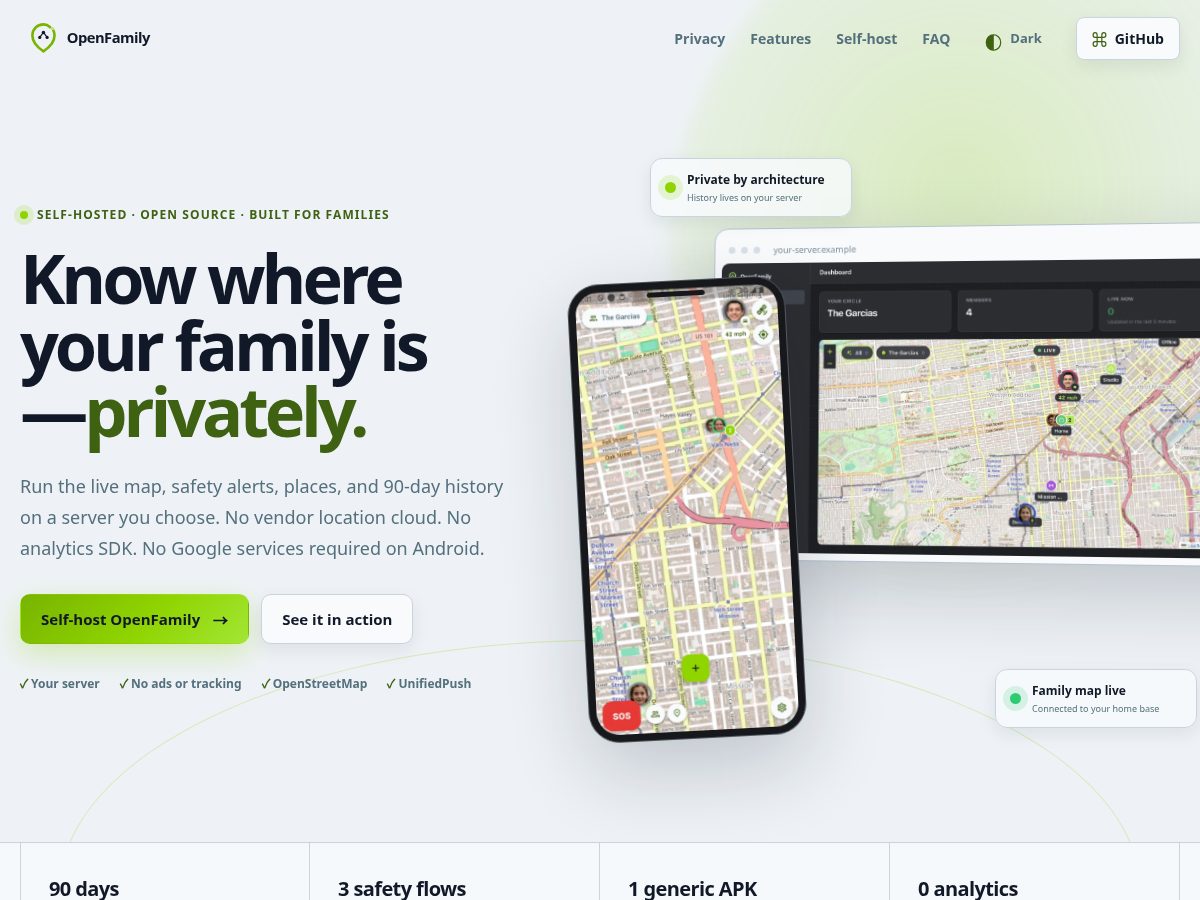 Landing-page snapshot of openfamily.app