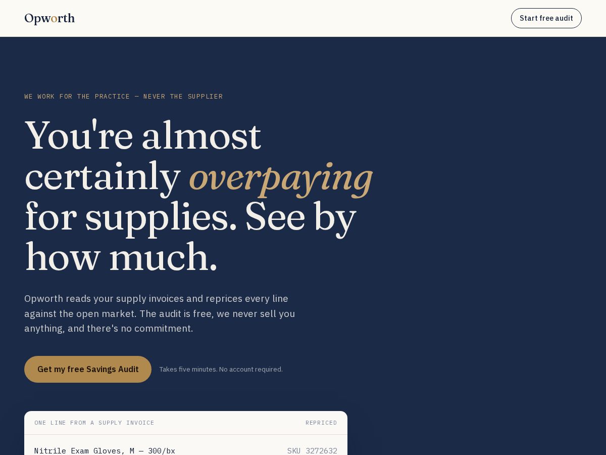 Landing-page snapshot of opworth.com