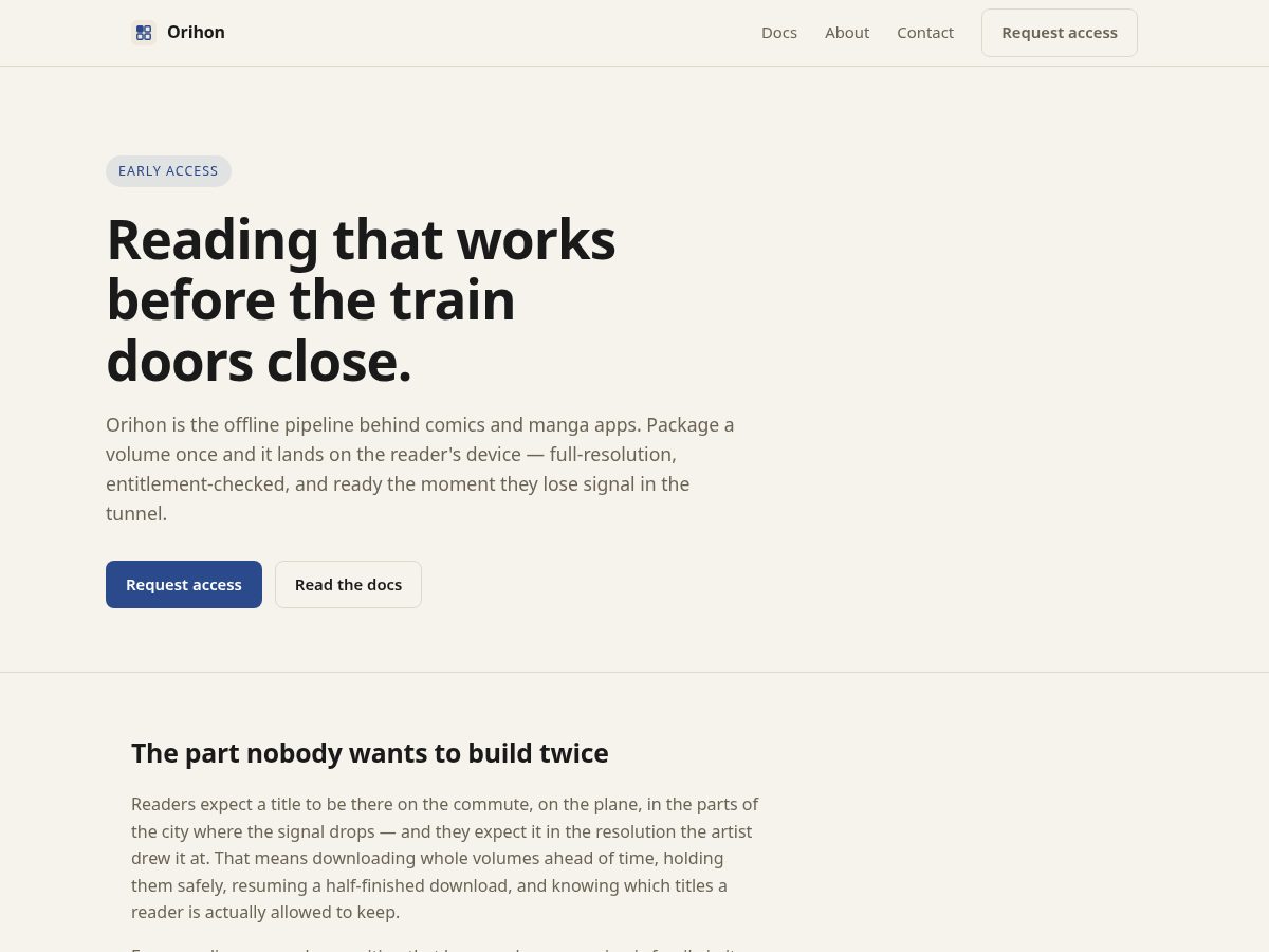 Landing-page snapshot of orihon.dev