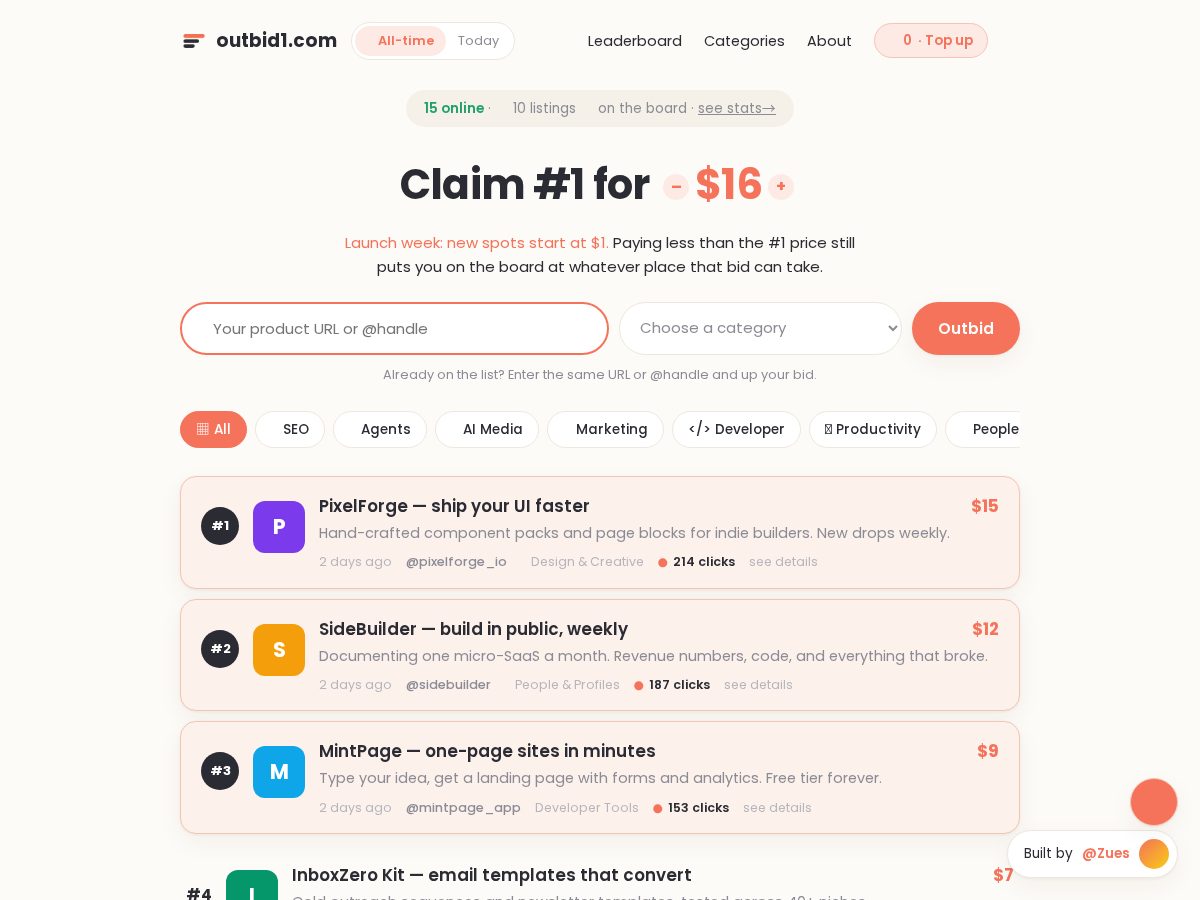 Landing-page snapshot of outbid1.com