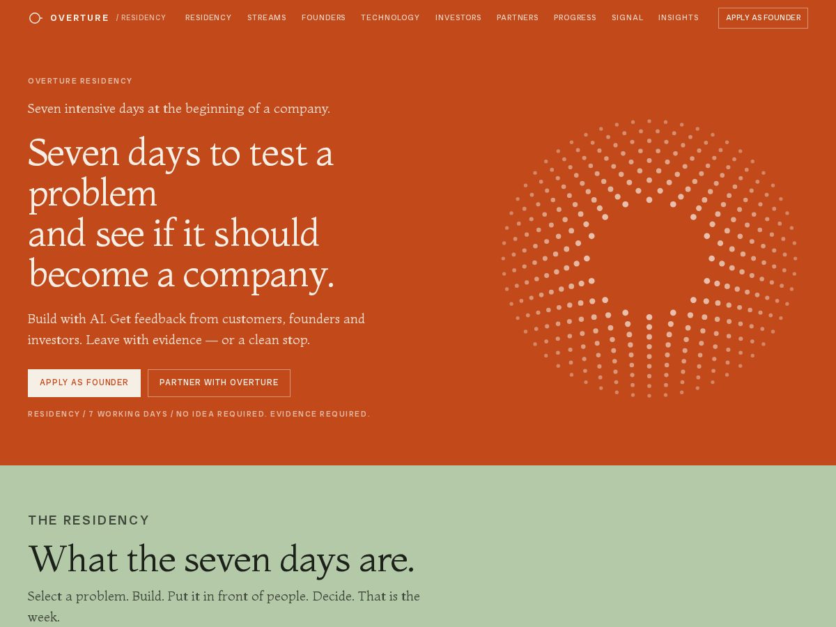 Landing-page snapshot of overtures.xyz