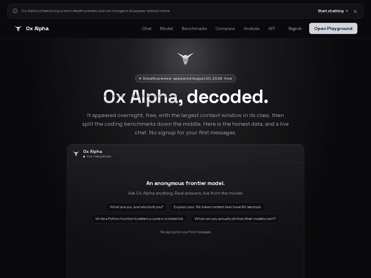 Landing-page snapshot of oxalpha.run