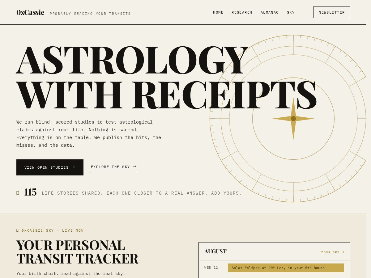 Landing-page snapshot of oxcassie.com