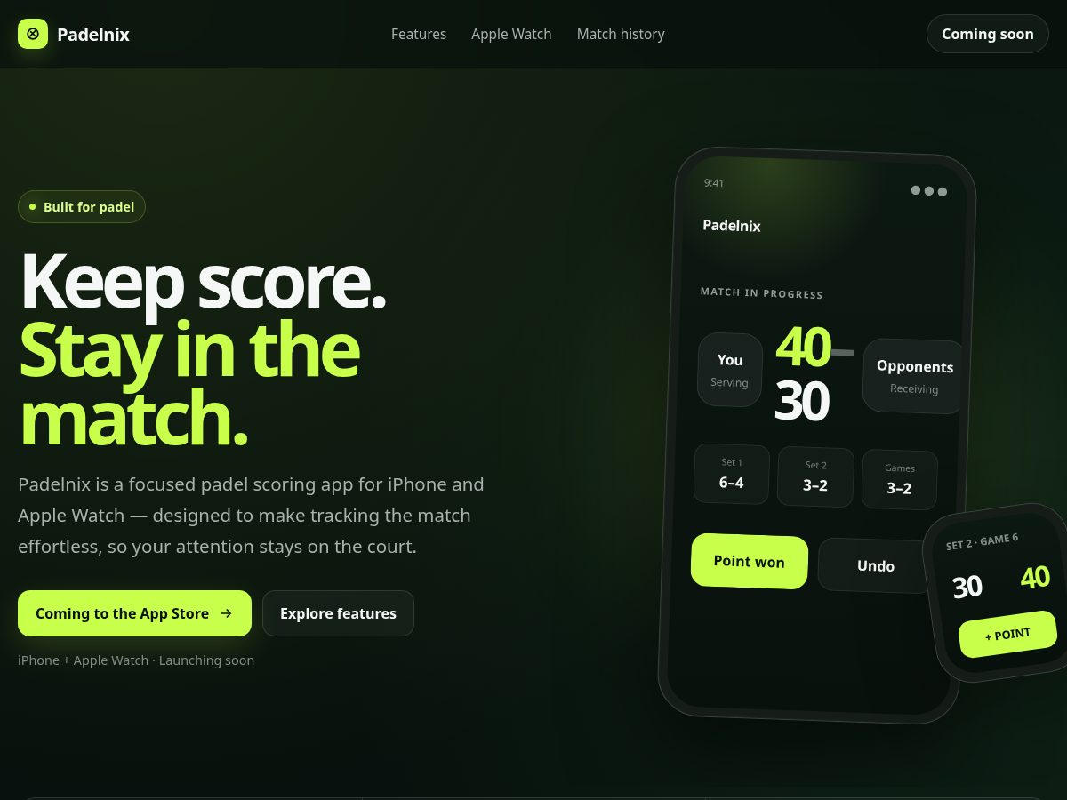 Landing-page snapshot of padelnix.com