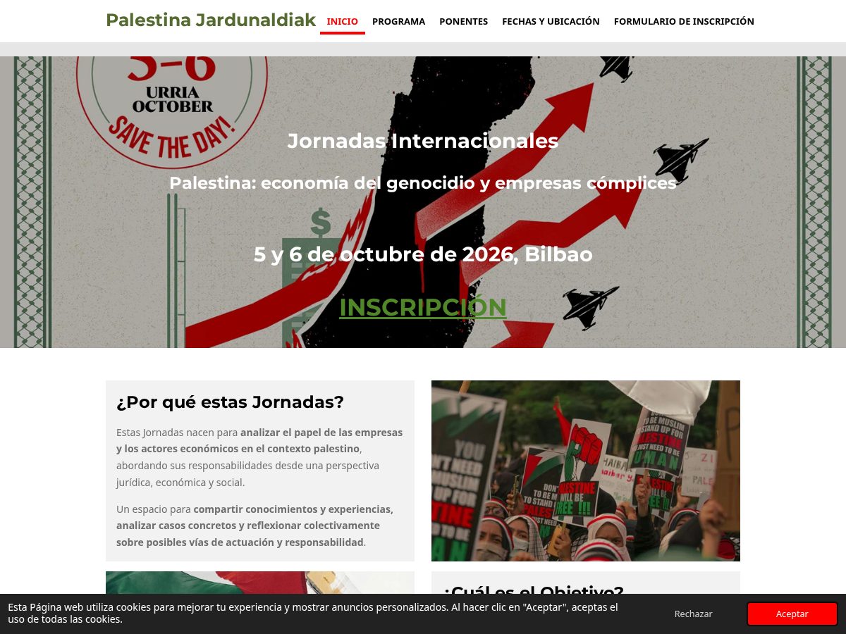 Landing-page snapshot of palestinajardunaldiak.org