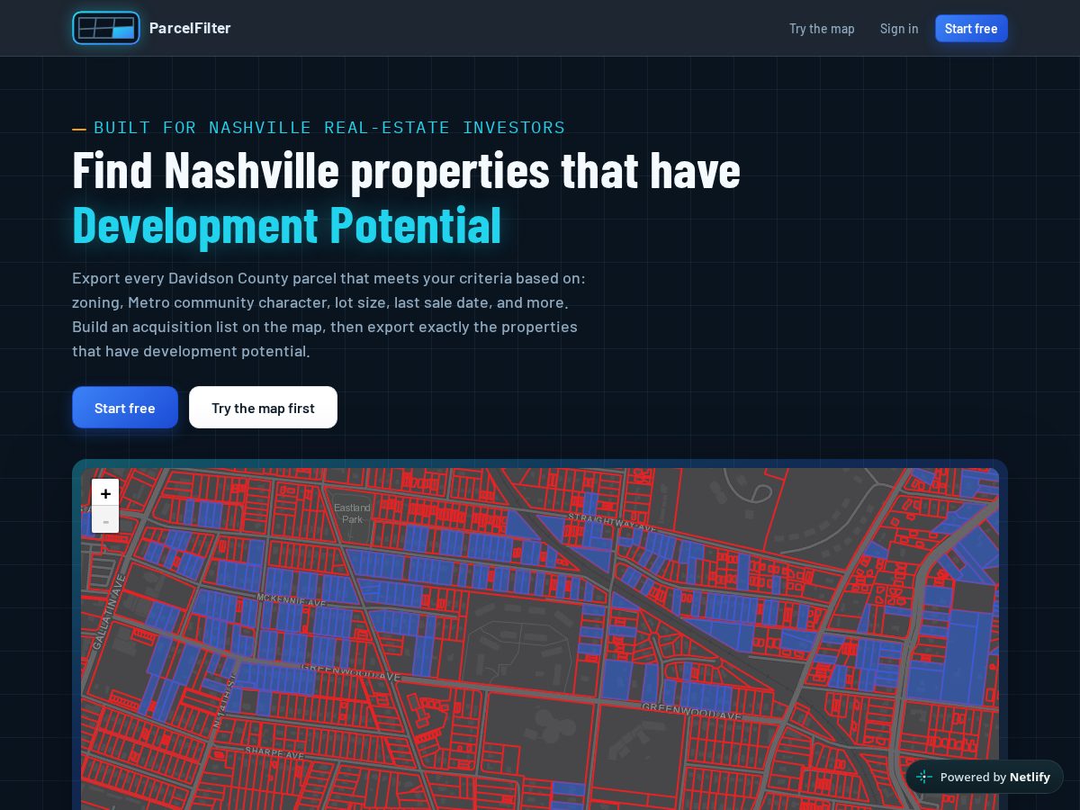 Landing-page snapshot of parcelfilter.com