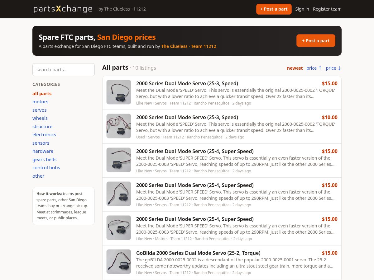 Landing-page snapshot of partsxchange.org