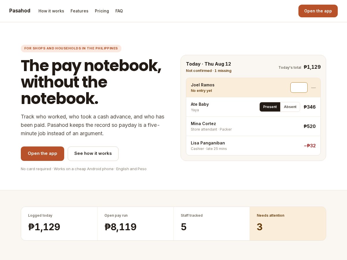 Landing-page snapshot of pasahodlog.com