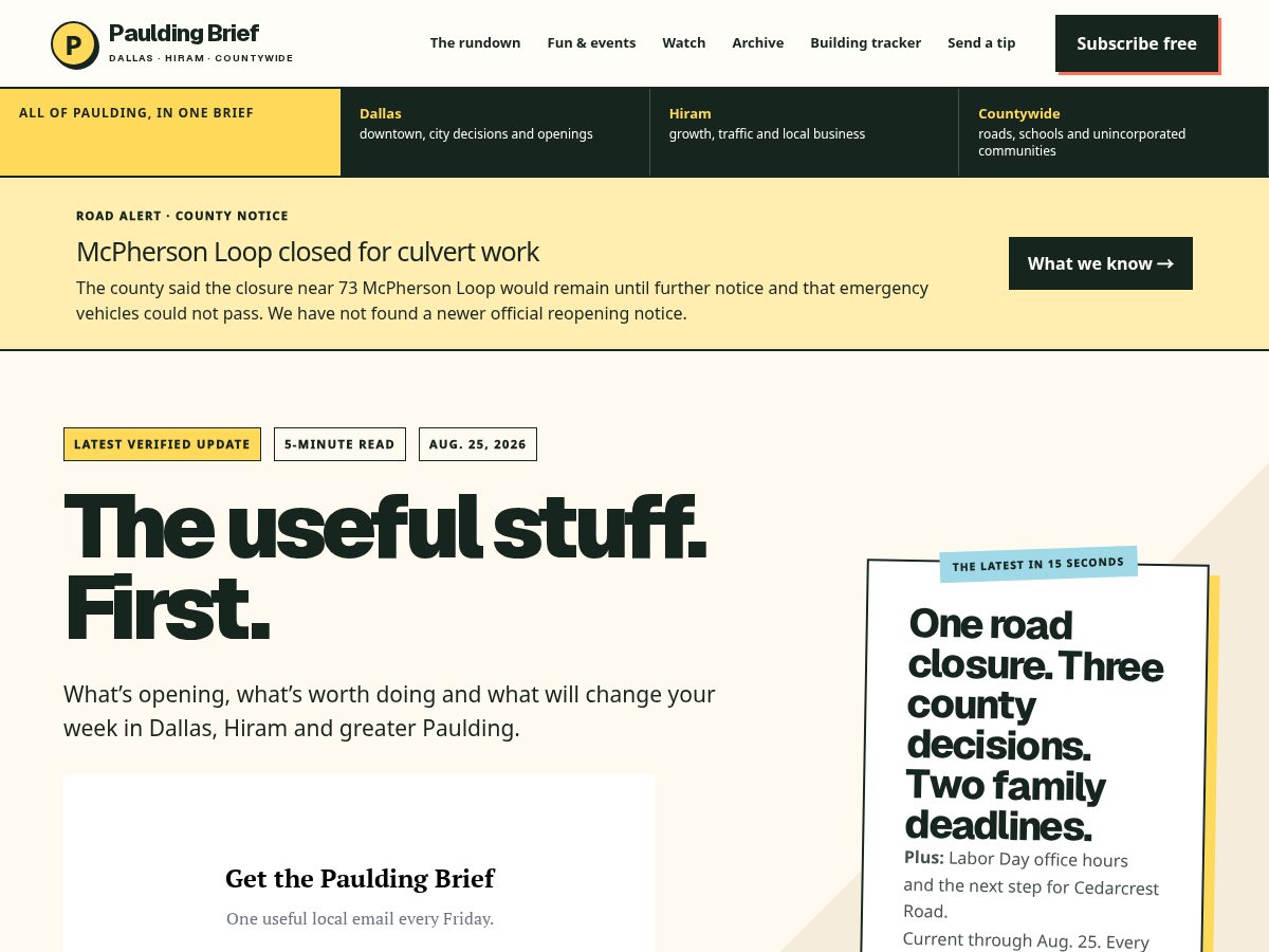 Landing-page snapshot of pauldingbrief.com