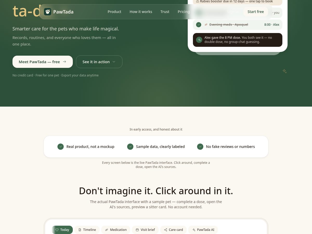 Landing-page snapshot of pawtada.com