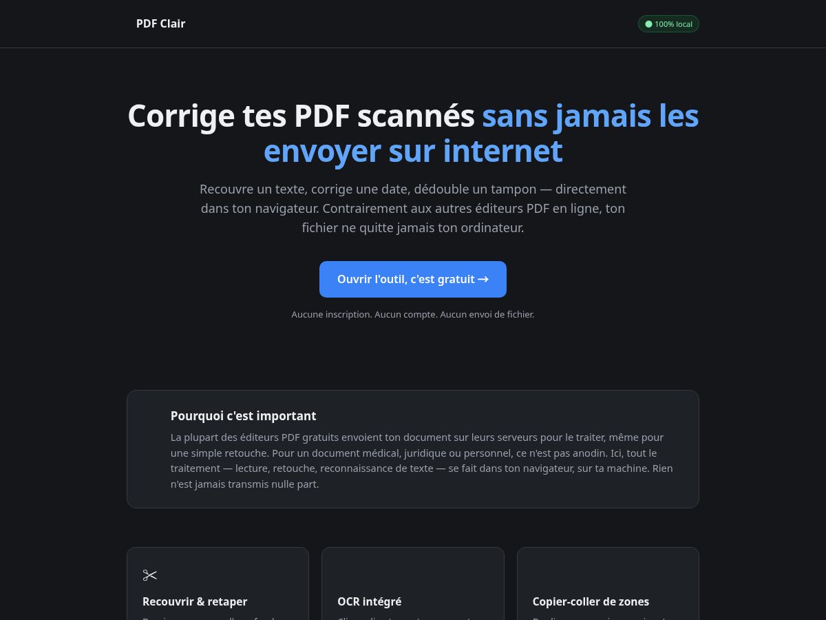 Landing-page snapshot of pdfclair.com