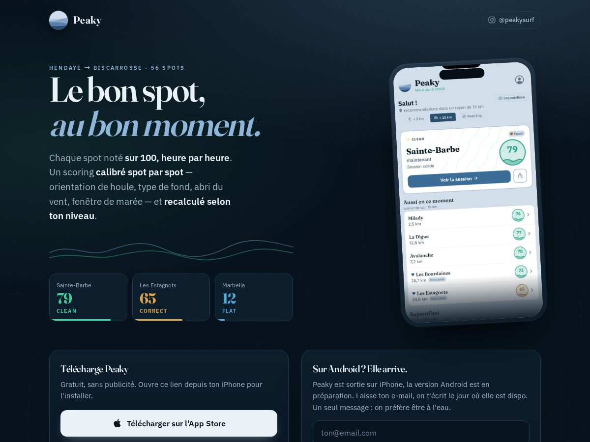 Landing-page snapshot of peaky.surf