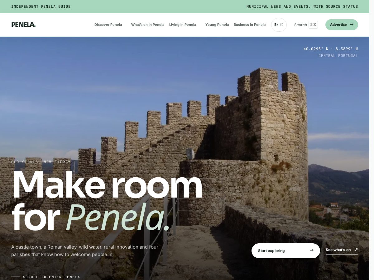 Landing-page snapshot of penela.online